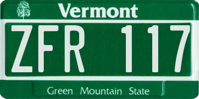 VT license plate ZFR117
