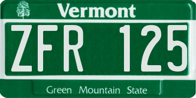 VT license plate ZFR125