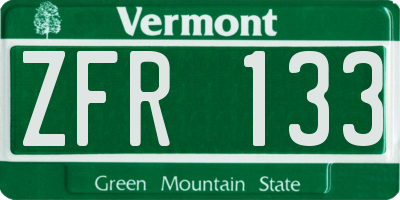 VT license plate ZFR133