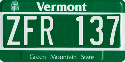 VT license plate ZFR137