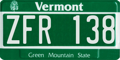 VT license plate ZFR138
