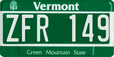 VT license plate ZFR149