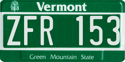 VT license plate ZFR153