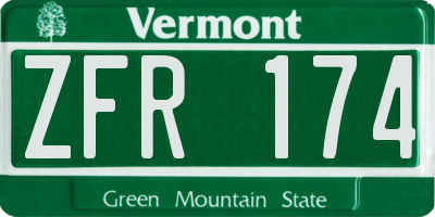 VT license plate ZFR174