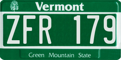 VT license plate ZFR179