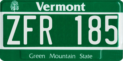 VT license plate ZFR185