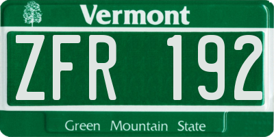 VT license plate ZFR192