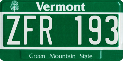VT license plate ZFR193