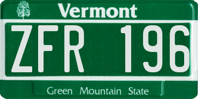 VT license plate ZFR196