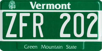 VT license plate ZFR202