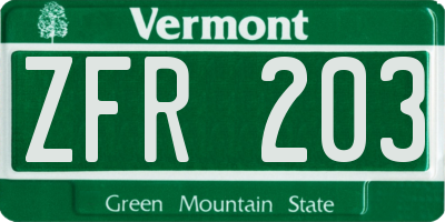 VT license plate ZFR203