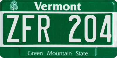 VT license plate ZFR204