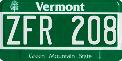 VT license plate ZFR208