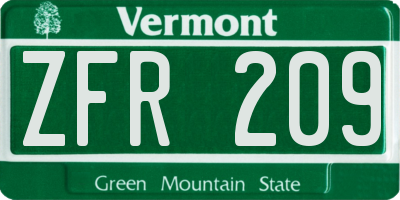 VT license plate ZFR209