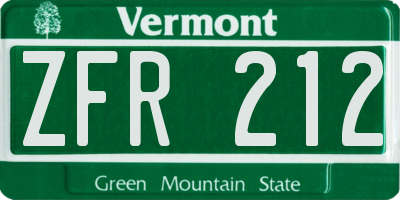 VT license plate ZFR212