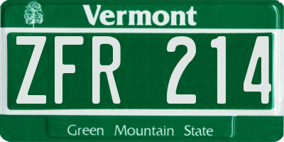 VT license plate ZFR214