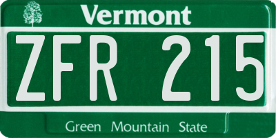 VT license plate ZFR215