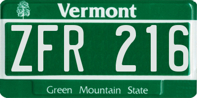 VT license plate ZFR216