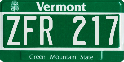 VT license plate ZFR217