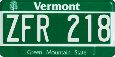 VT license plate ZFR218