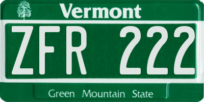 VT license plate ZFR222