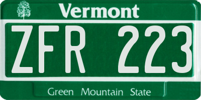 VT license plate ZFR223