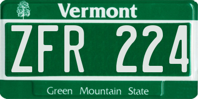 VT license plate ZFR224