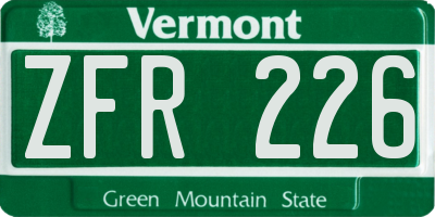 VT license plate ZFR226