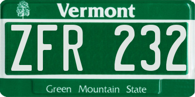 VT license plate ZFR232