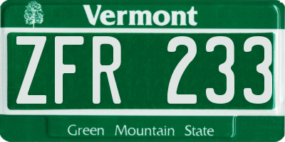 VT license plate ZFR233