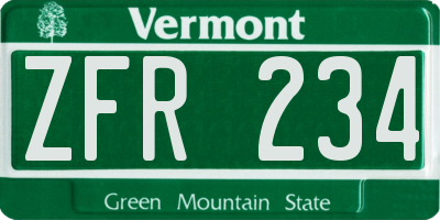 VT license plate ZFR234