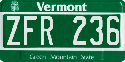 VT license plate ZFR236