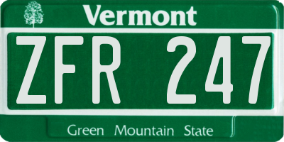 VT license plate ZFR247