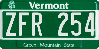VT license plate ZFR254