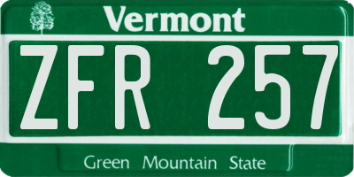 VT license plate ZFR257