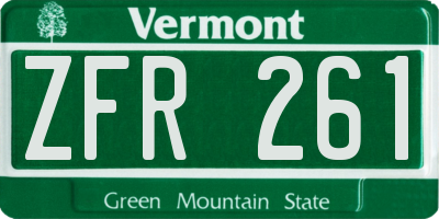 VT license plate ZFR261