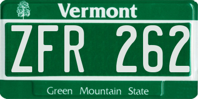 VT license plate ZFR262
