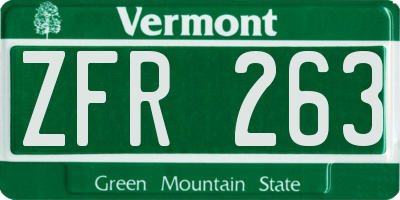 VT license plate ZFR263