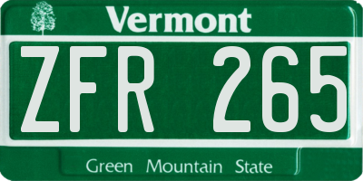 VT license plate ZFR265