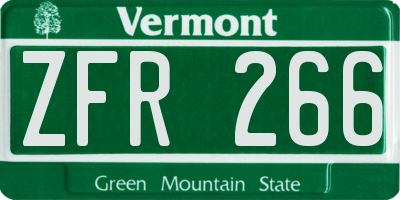 VT license plate ZFR266