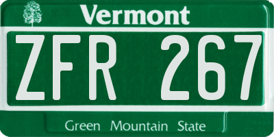 VT license plate ZFR267
