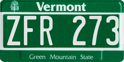 VT license plate ZFR273