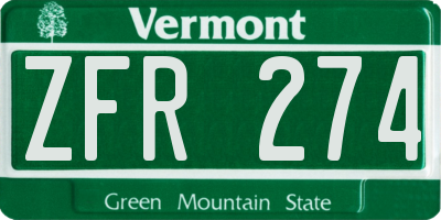 VT license plate ZFR274