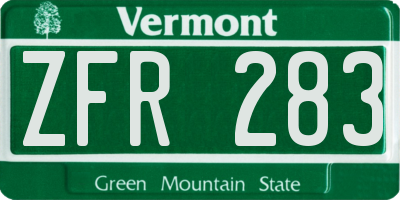 VT license plate ZFR283