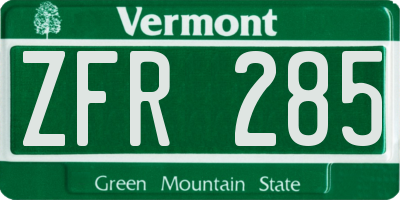 VT license plate ZFR285