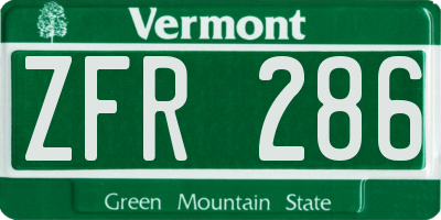 VT license plate ZFR286