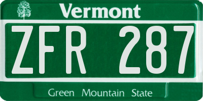VT license plate ZFR287