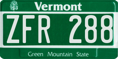 VT license plate ZFR288