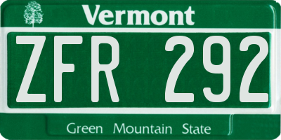 VT license plate ZFR292