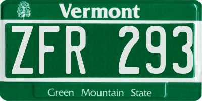VT license plate ZFR293